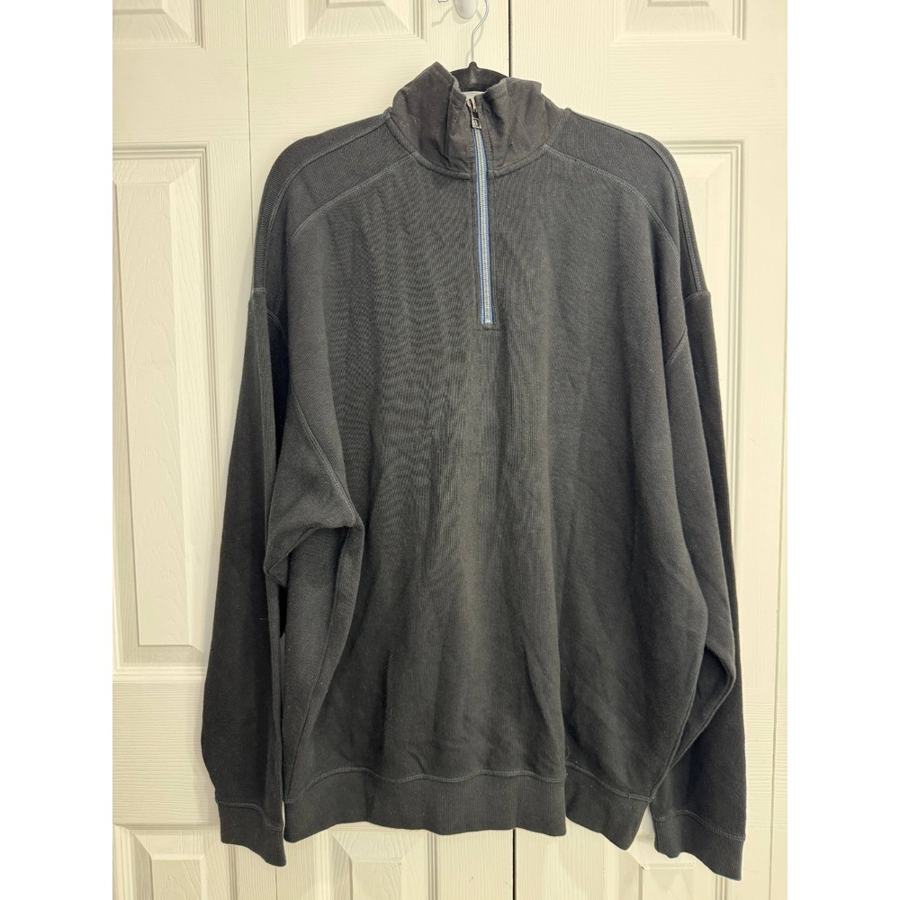 Tommy Bahama Quarter-Zip Sweater Men's 2XL Black Pullover Classic 100% Cotton